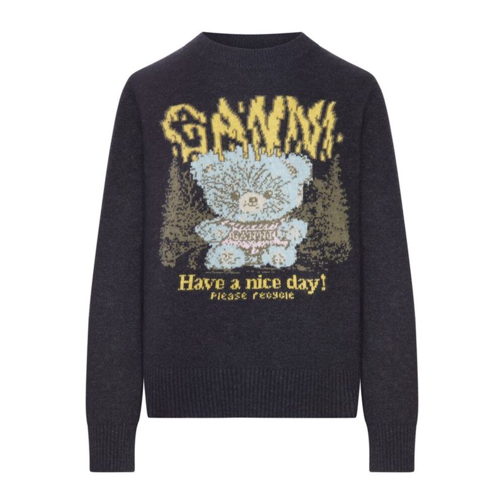 Ganni Women Wool Sweater With Teddy Graphic